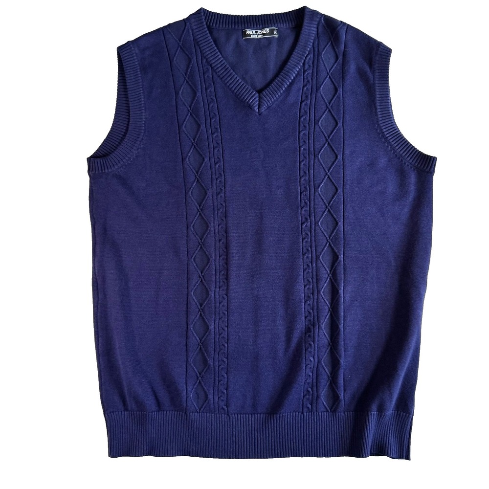 Paul Jones Men's Navy Blue Knit Pullover Sweater Vest Size XL Preppy